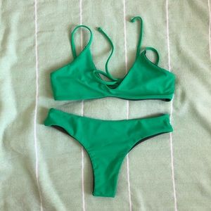 Reversible Green & Dark Grey bikini - Small